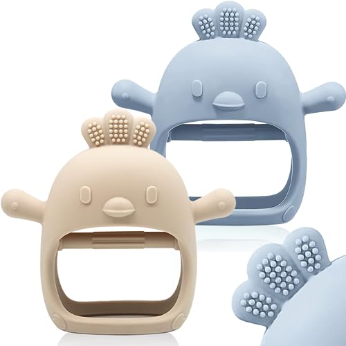 2 Packs Baby Teething Toy for 0-6 6-12 Months, Food Grade Silicone Teething Mitten, Anti Dropping Wrist Hand Teethers Baby Chew Toys for Sucking Needs, BPA Free