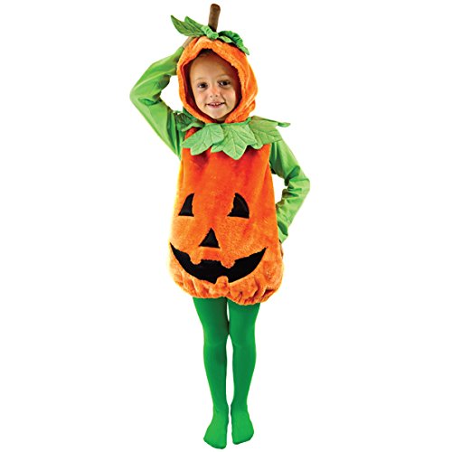 Spooktacular Creations Deluxe Pumpkin Costume with Plush Green leaves for Toddler, Kids Halloween Dress Up, Pumpkin Themed Party (3T)