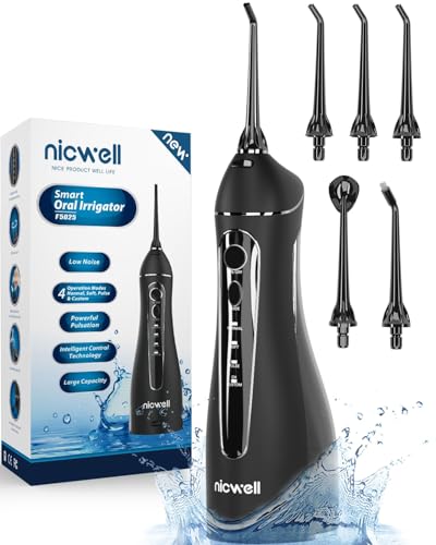 Nicwell Water Dental Flosser Teeth Pick - Cordless Portable 4 Modes Rechargeable Flossers Oral Irrigator IPX7 Waterproof Travel Gum Floss Cleaner Deep Cleaning Flossing Picks for Home Daily Shower