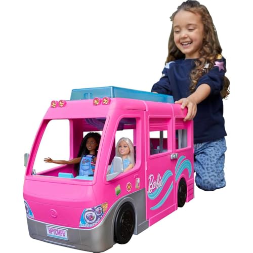 Barbie Camper Playset, DreamCamper Toy Vehicle with 60 Doll-Sized Accessories Including Furniture, Pool & 30-inch Slide