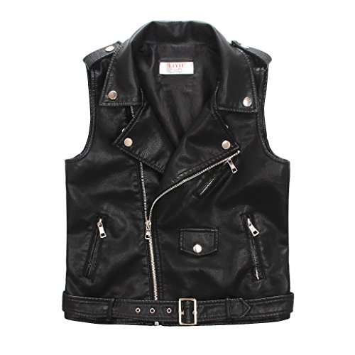 LJYH Children Faux Leather Motorcycle Vests Boys Joker Dress Coats Black 5/6yrs