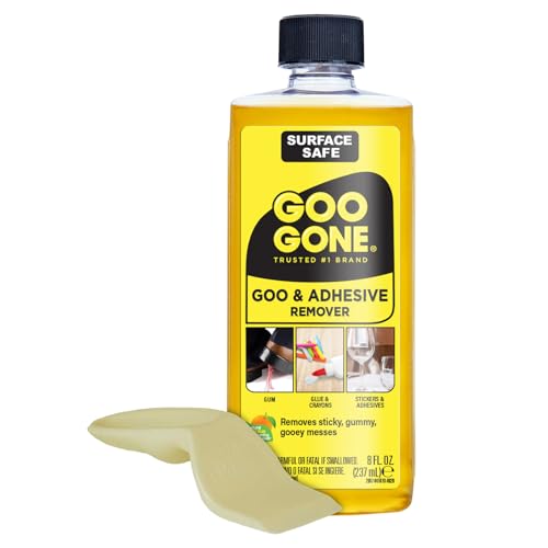 Goo Gone Original Liquid - 8 Ounce - Surface Safe Adhesive Remover Safely Removes Stickers Labels Decals Residue Tape Chewing Gum Grease Tar Crayon Glue