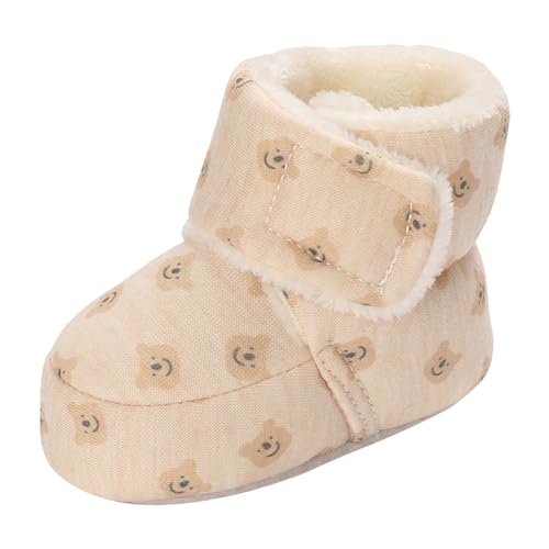 JEUROT Ankle Boots for Newborn Baby Faux Fur Lined Winter Booties Non-Slip Sole Slip On First Walking Shoes Toddler Boys Girls Infant Slip On Slippers Crib Footwear (Beige, 3 Toddler)