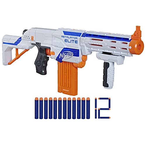 NERF N-Strike Elite Retaliator Blaster, Stock, Grip, Barrel, 12-Clip, 12 Darts, Outdoor Toys for Kids 8+ (Amazon Exclusive)