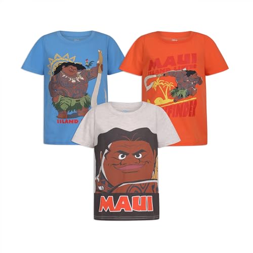 Disney Moana Maui Boys 3 Pack Short Sleeve Shirts for Toddlers – Orange/Grey/Blue