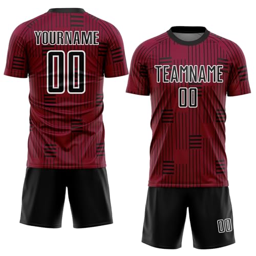 Generic Custom Soccer Jerseys for Boys Men Women Youth, Maroon Black White Personalized Soccer Jersey Printed Name Number Logo Sports Jersey