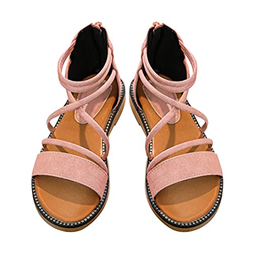 Toddler Little Kid Girls Solid Princess Sandals With Zipper Soft Sole Non Slip Summer Strappy Shoes Comfy Lightweight Pink, Little Child 10.5