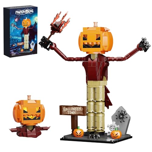 Horror Halloween Building Blocks , Night Before Christmas Toy Building Set with Led Light, Pumpkin King Jack- Classic Halloween Movie Figure Creative Toy Kit Gifts for Movie Fans Friends Kids 293pcs