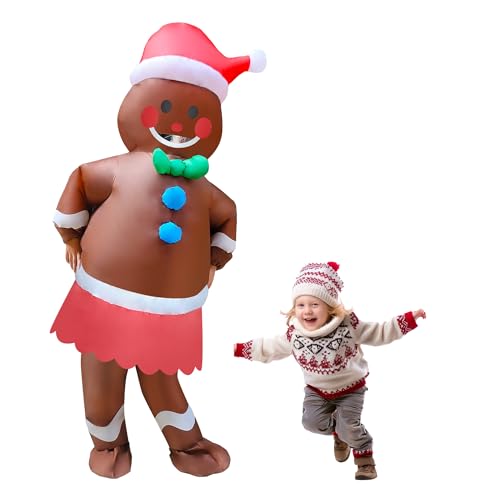 NiSotieb Inflatable Christmas Gingerbread Costume Christmas Gingerbread Man Blow Up Costume for Adult/Chrismtas/ (Gingerbread Girl)