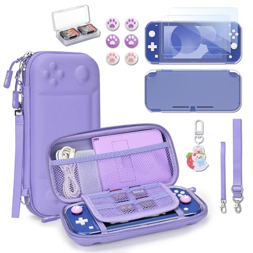 Younik Switch Lite Case, Portable Switch Lite Carrying Case, 14 in 1 Accessories Kit with Carrying Case, Protective Cover, Game Card Case, Screen Protectors, Thumb Grips, Pendant and straps (Purple)