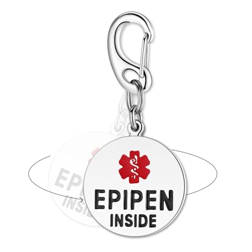 Divoti EpiPen Inside Bag Tag 1' - with Quick Clip | Pre-Engraved Stainless Steel Dual-Sided | Bold Lettering