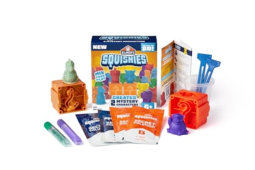 Elmer’s Squishies Kids’ Activity Kit, DIY Squishy Toy Kit Creates 2 Mystery Characters, 12 Piece Kit