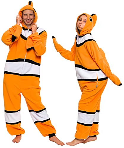 FUNZIEZ! Clown Fish Costume - Flounder - Animal Pajamas (Orange, Medium)