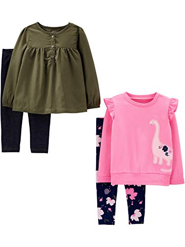 Simple Joys by Carter's Girls' 4-Piece Playwear Set, Black/Navy Floral/Olive/Pink Dinosaur, 2T