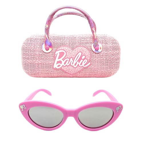 Barbie Girl's Cat Eye Sunglasses and Handled Hard Case Set (Pink Heart)