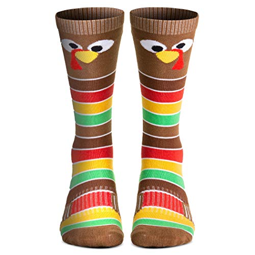 ChalkTalkSPORTS Holiday Woven Knee-High Socks - Thanksgiving Goofy Turkey With Stripes - Large