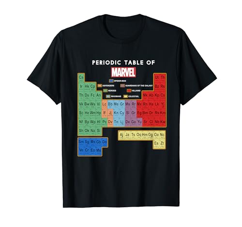 Marvel Ultimate Periodic Table Of Elements Graphic Short Sleeve T-Shirt, Black, Small