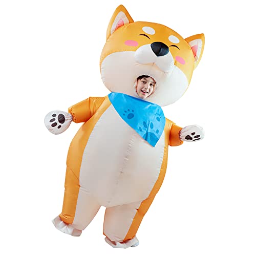 Spooktacular Creations Inflatable Costume for Kids, Shiba Inu Inflatable Dog Costume, Full Body Air Blow Up Costumes, Inflatable Puppy Costume with Gloves for Halloween Animal Themed Parties