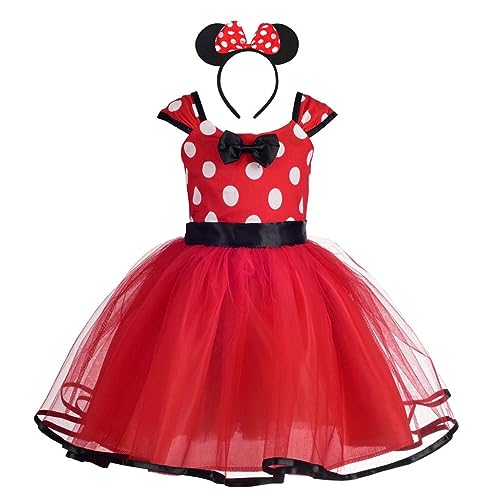 Dressy Daisy Toddler Girl Polka Dots Fancy Dress Up Costume Birthday Party Tulle Dresses with Headband Size 2T to 3T Red 203