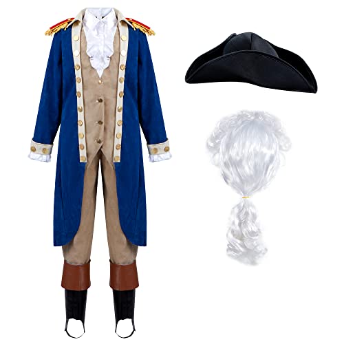 Spooktacular Creations George Washington Costume for Kids, Colonial Boys Costume Set with Wig and Hat for Halloween Dress Up Party (X-Large (12-14yr))