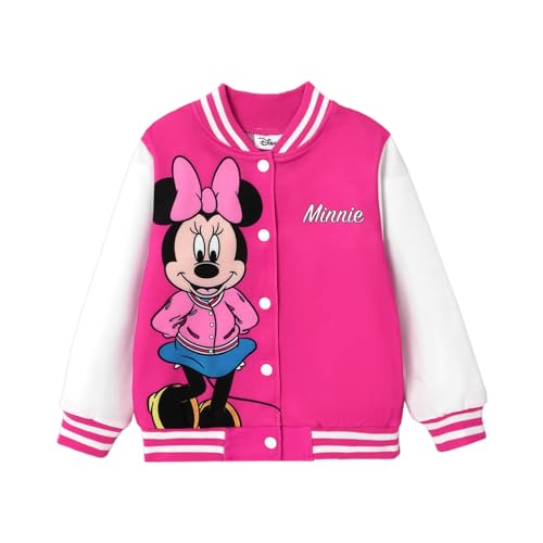 Disney Mickey and Friends Minnie Mouse Toddler Girls Varsity Bomber Letterman Baseball Jacket Letter Print Lightweight Sweatshirt Color Block Coat 4-5T