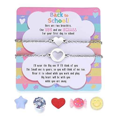 SAM & LORI Mommy and Me Bracelets Mother Daughter Bracelets First Day of School Kindergarten Bracelet Back to School Gifts 1st Day Grade Anxiety Matching Bracelets Set for 2 Wish Pinky Promise