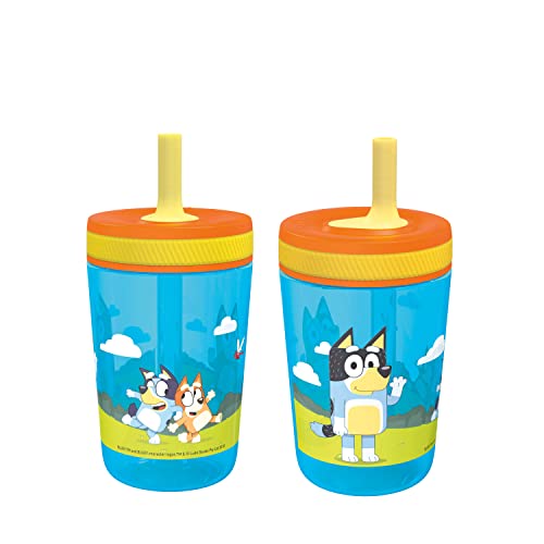 Zak Designs 15oz Bluey Kelso Tumbler Set, BPA-Free Leak-Proof Screw-On Lid with Straw Made of Durable Plastic and Silicone, Perfect Bundle for Kids, 2 Count (Pack of 1)