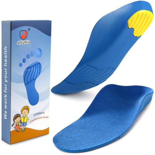 Ailaka Kids Orthotic Cushioning Arch Support Shoe Insoles, Children Pu Foam Inserts for Flat feet, Plantar Fasciitis, Feet Heel Pain Relief Blue