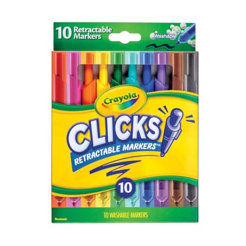 Crayola Clicks Retractable Tip Markers (10ct), Washable Art Marker Set, Coloring Markers for Kids, Stocking Stuffer for Kids, 3+