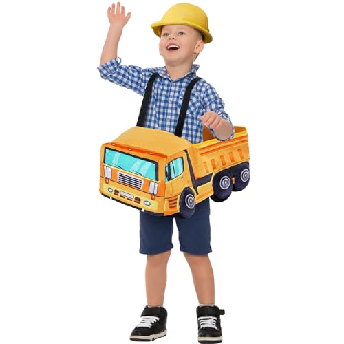 Mepase Halloween Toddler Tipper Truck Costume 3D Vehicle Ride on Tipper Truck Costume Tipper Truck Ride Along Costume for Child 3 to 6 Years, School Bus Party Dress up Role Play