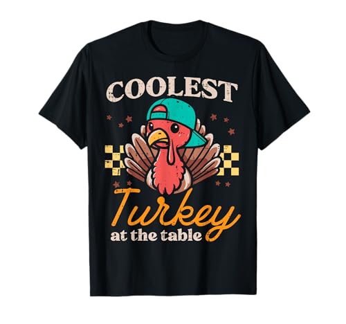 Thanksgiving Coolest Turkey At Table Boys Kids Toddler Youth T-Shirt