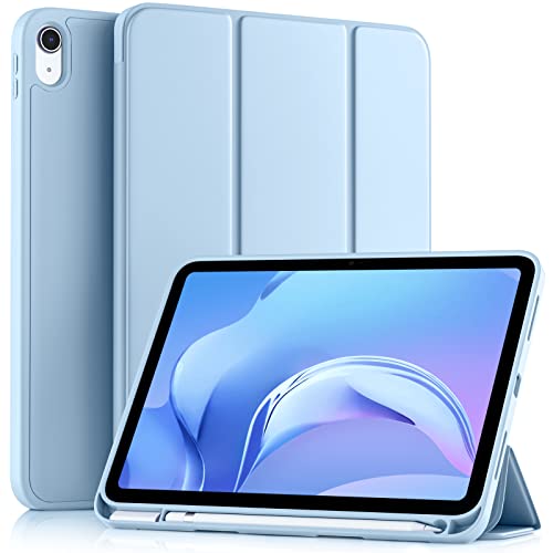 Akkerds Compatible with iPad 10th Generation Case 10.9 Inch 2022 with Pencil Holder, Slim Trifold Stand Protective Cover with Soft TPU Back, Auto Sleep/Wake, Sky Blue