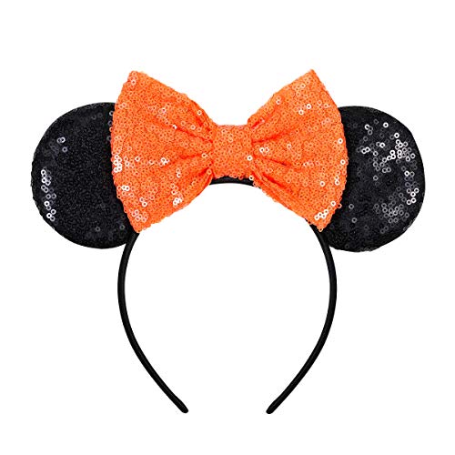 FANYITY Mouse Ears, Sequin Mouse Ears Headband for Boys Girls Women halloween&Disney Trip (Orange Bow)