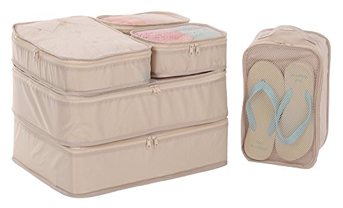 JJ POWER Travel Packing Cubes, Luggage Organizers with Shoe Bag (Cream)