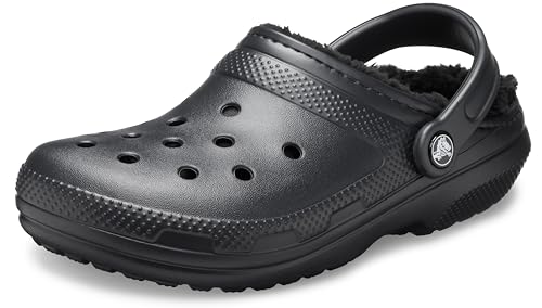 Crocs unisex adult Men's and Women's Classic Lined | Fuzzy Slippers Clog, Black/Black, 7 Women 5 Men US