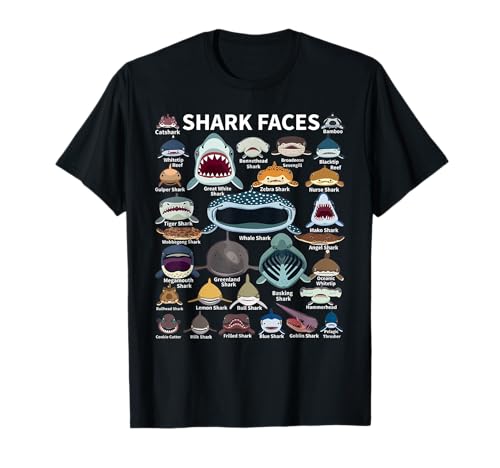 Shark Faces - Type of Shark - Shark Faces of All Kinds T-Shirt