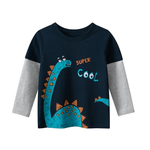 YAGATA Toddler Boy Long Sleeve Shirt Casual 2t Dinosaur Long Sleeve Shirts Boys 3t Boys Long Sleeve Shirts Dark Blue 2-3T 100