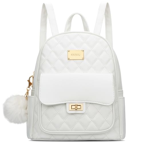 KKXIU Teen Girls Fashion 9'*11'Small Backpack Purse for Women and Ladies Quilted Synthetic Leather Mini Bookbag (a-white)