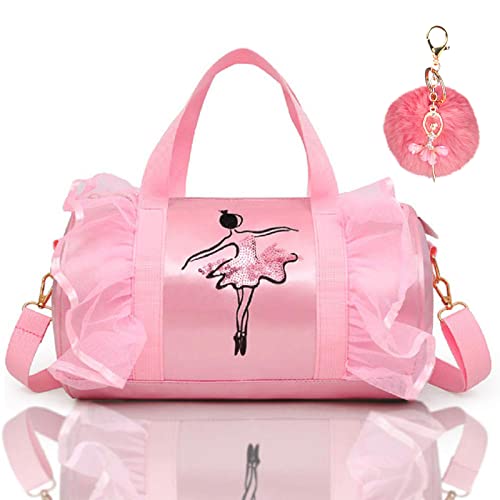 KingBig New in 2024 Cute Backpack Ballet Bag Kits Tutu Dress Dance Bag, Girls Personalized Waterproof Bag Ballerina Duffle Bag with Key Chain Cute Plush hanging Pink ball(Pink)