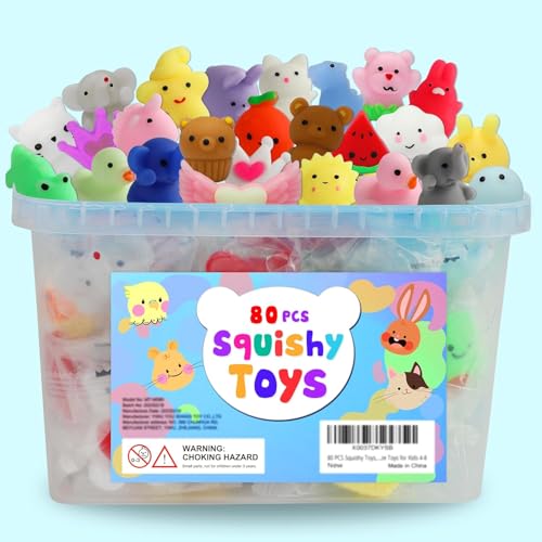 80Pcs Party Favors for Kids 4-8, Kawaii Squishies Mochi Squishy Toy Bulk Fidget Sensory Toys Birthday Gifts for Boys Girls Goodie Bag Christmas Stocking Stuffers Treasure Box Classroom Prizes