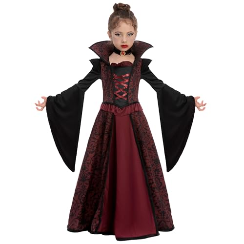 Spooktacular Creations Halloween Royal Vampire Costume Set for Girls Halloween Dress Up Party, Carnival Cosplay, Vampire-Themed Party-L(10-12yr)