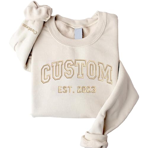 Givesmiles Custom Embroidered Sweatshirts and Hoodie Design Your Own, Personalized Sweatshirts Hoodie For Everyone, Custom Text On Sleeve, Add Your Own Custom Text, Gifts For Mothers Day, Christmas