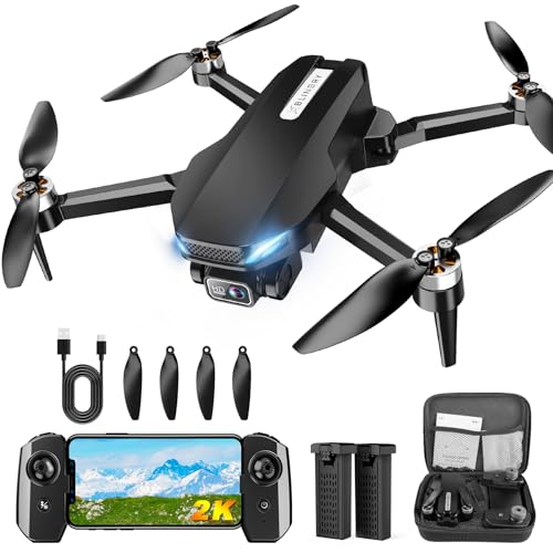 Drone with Camera, 2K FPV Drone with Brushless Motor, Altitude Hold, Gesture Selfie, One Key Take Off/Landing, 3D Flips, Waypoint Fly, 2 Batteries, Foldable Mini Drones for Kids and Beginners