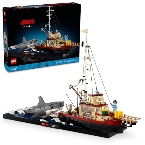 LEGO Ideas Jaws Set - Diorama Kit for Fans of The Classic Movie - Shark Toy - Movie Memorabilia Gift for Adults - Includes Orca Boat and Chief Brody, Hooper and Quint Minifigures - 21350