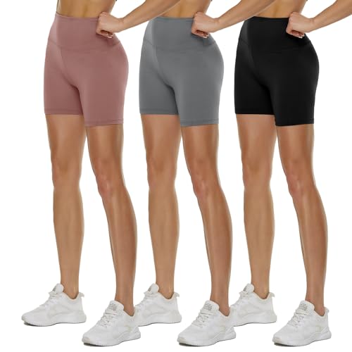 3 Pack High Waisted Biker Shorts for Women – 3'/ 5'/ 8' Black Workout Yoga Compression Novelty Shorts for Running