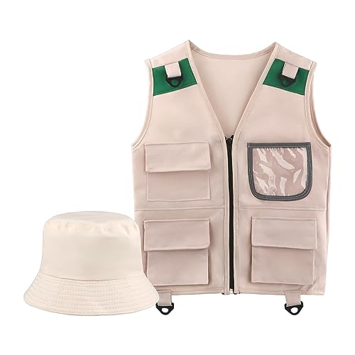 Fiocias Kids Cargo Vest and Hat Set with Pockets, Outdoor Adventure Kit