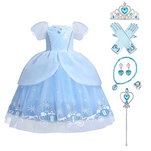 ODIZLI Kids Girls Cinderella Sofia Costume Princess Dress Up Fancy Butterfly Tulle Long Ball Gown+Accessories Fairy Dress Birthday Party Halloween Christmas Carnival Cosplay Cinderella 2-3 Years