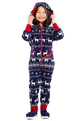 Tipsy Elves Kid's Blue Fair Isle Jumpsuit - Funny Holiday Onesie for Boys and Girls Size L