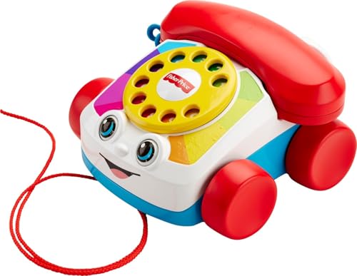 Fisher-Price Toddler Pull Toy Chatter Telephone Pretend Phone with Rotary Dial and Wheels for Walking Play Ages 1+ years