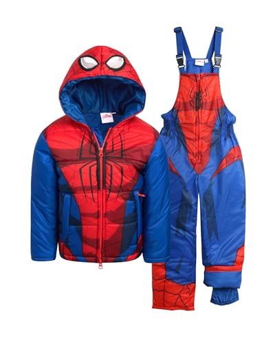 Marvel Kids Winter Snow Suit Set - 2 Piece Spider Gwen, Miles, Spider-Man and Friends Ski Jacket and Snow Bib Overalls (2T-7), Size 5-6, Spidey Red Blue